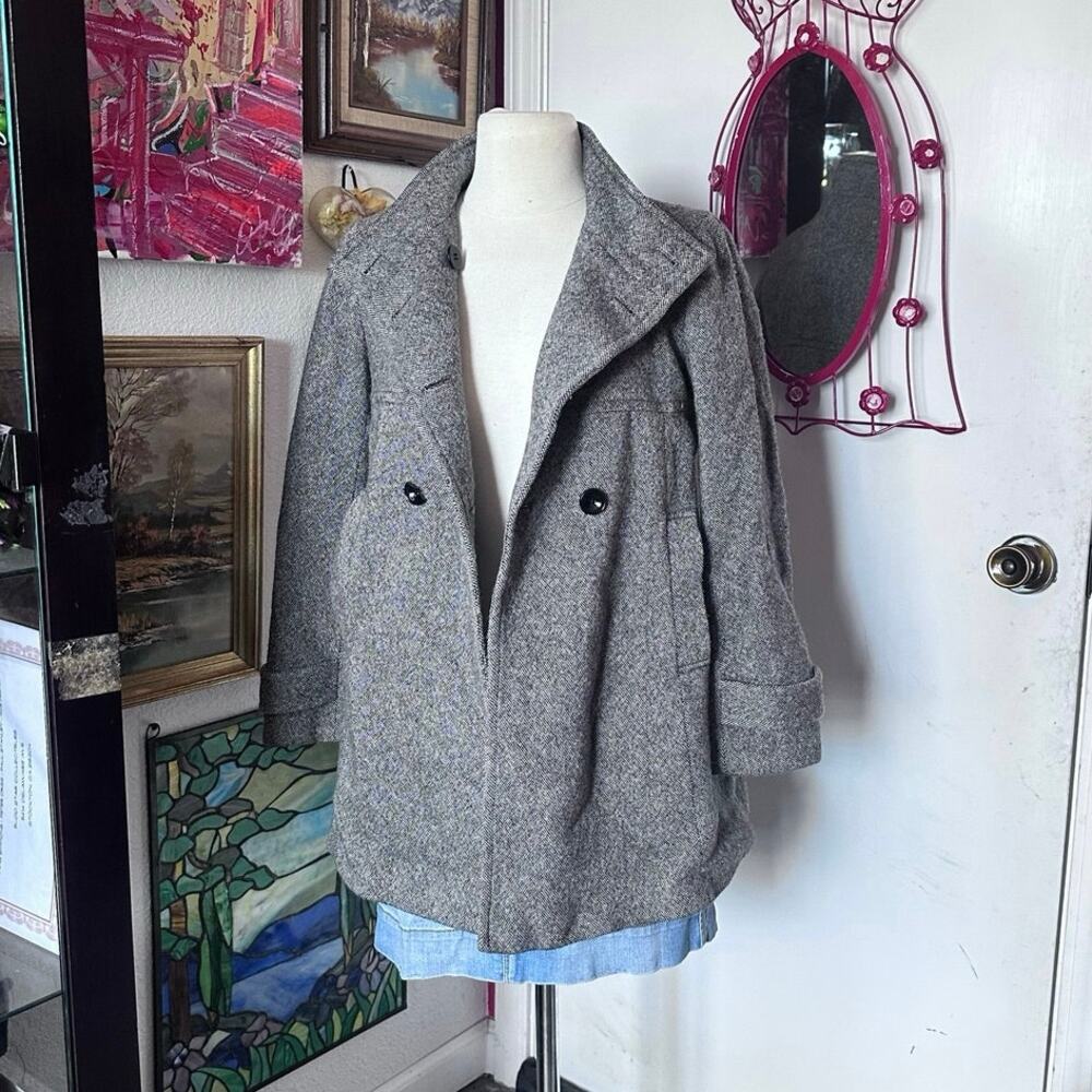 uniqlo tartan gray black white peacoat jacket